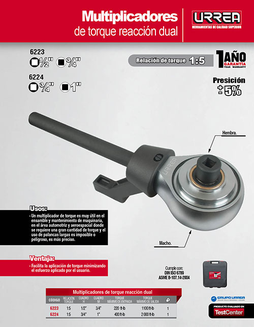6224 / Multiplicador de torque reacción doble cuadro de 3/4" a 1", 2000